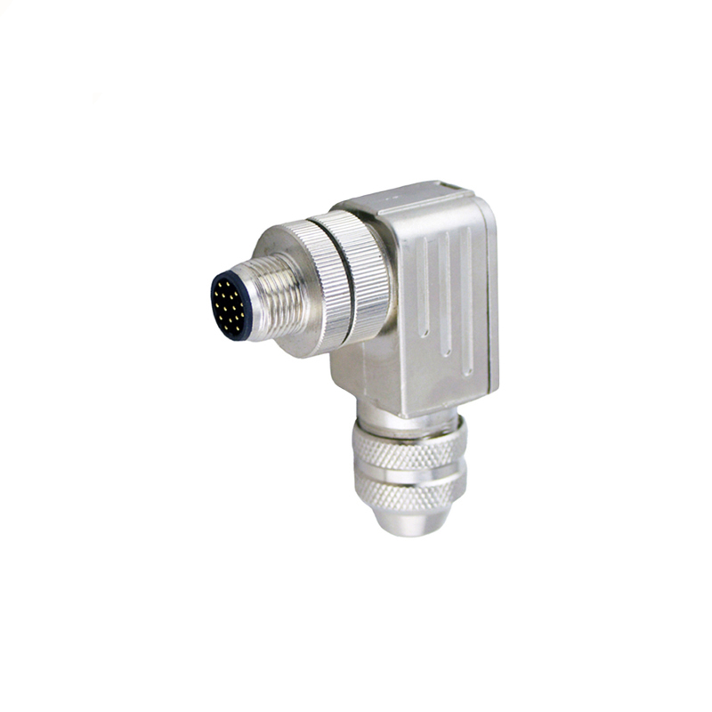 M12 17pins A code male right angle metal assembly connector PG9 thread,shielded,brass with nickel plated housing,suitable cable diameter 6.0mm-8.0mm